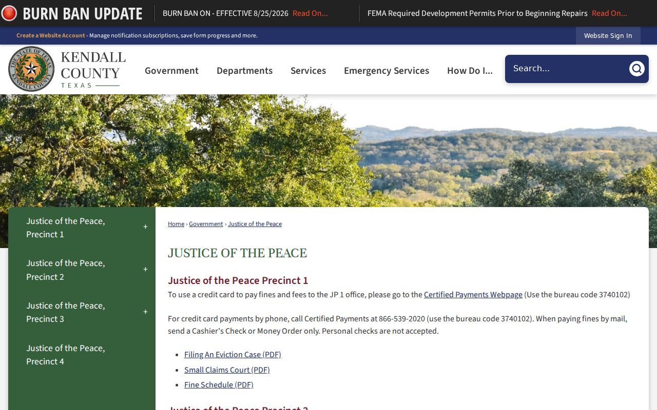 Kendall County directory listing its four Justice of the Peace courts