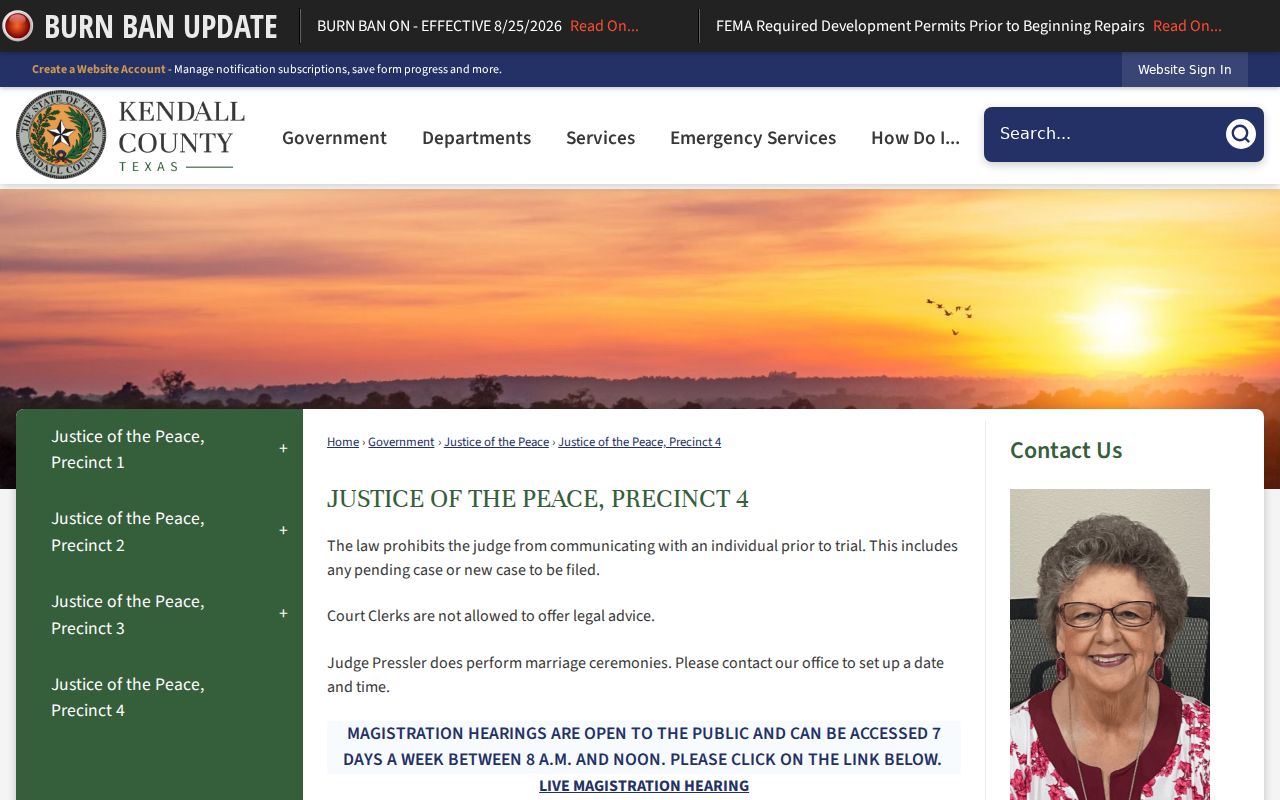 Kendall County JP4 page with open magistration information