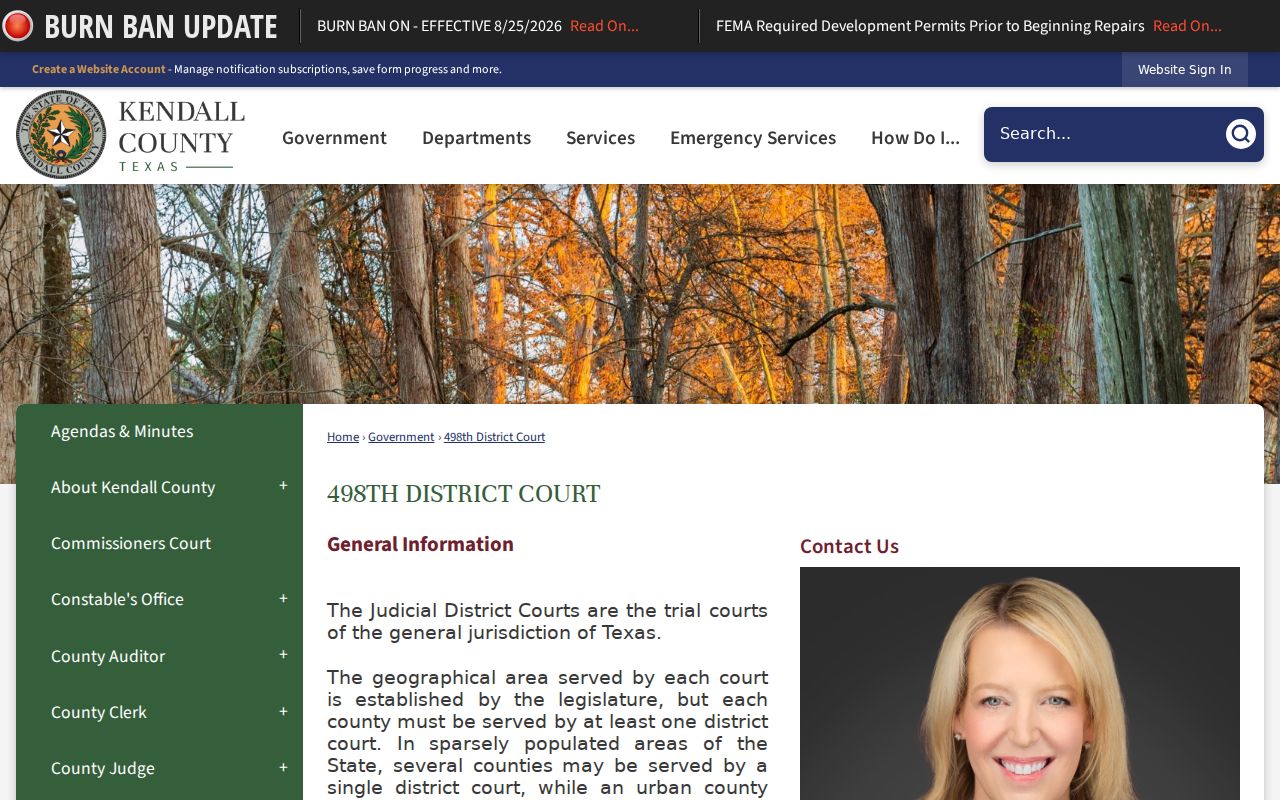 Kendall County 498th District Court jurisdiction and clerk routing page