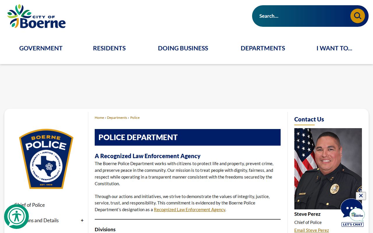 Boerne Police Department official contact page