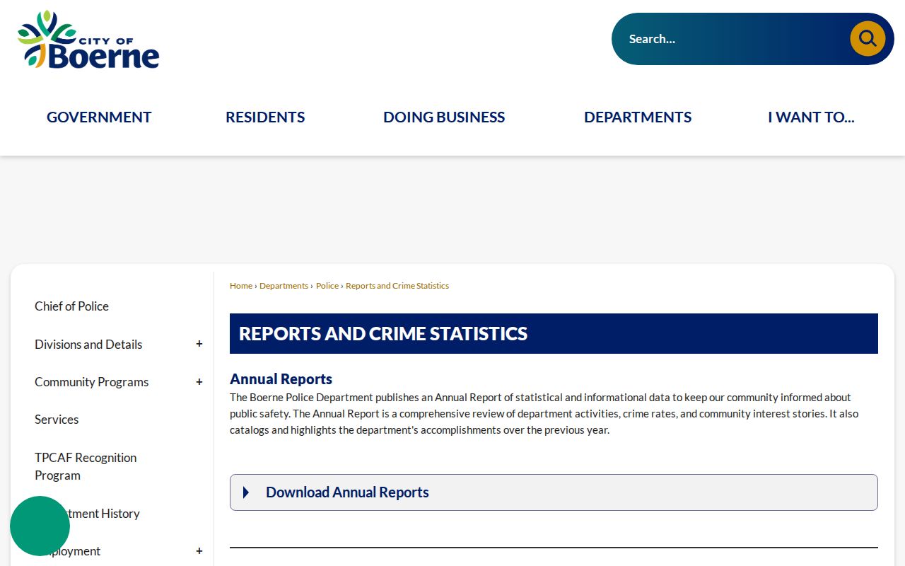 Boerne Police official reports and crime statistics page
