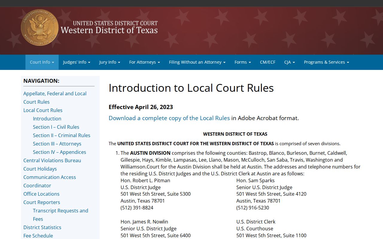 Western District of Texas federal divisions including Kendall County